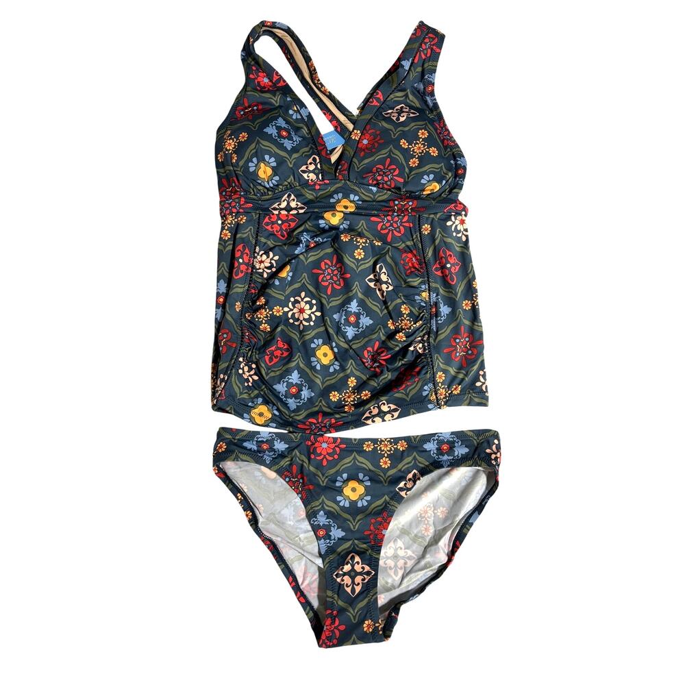 NWT A Pea In The‎ Pod Maternity Tankini, Cross Back, Geometric, Sz XS